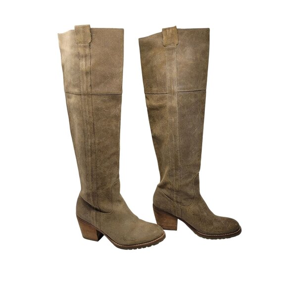 Report Belzer Over Knee Tan Suede Leather Boots Sz 7.5 Distressed Tall Boho - Picture 5 of 11